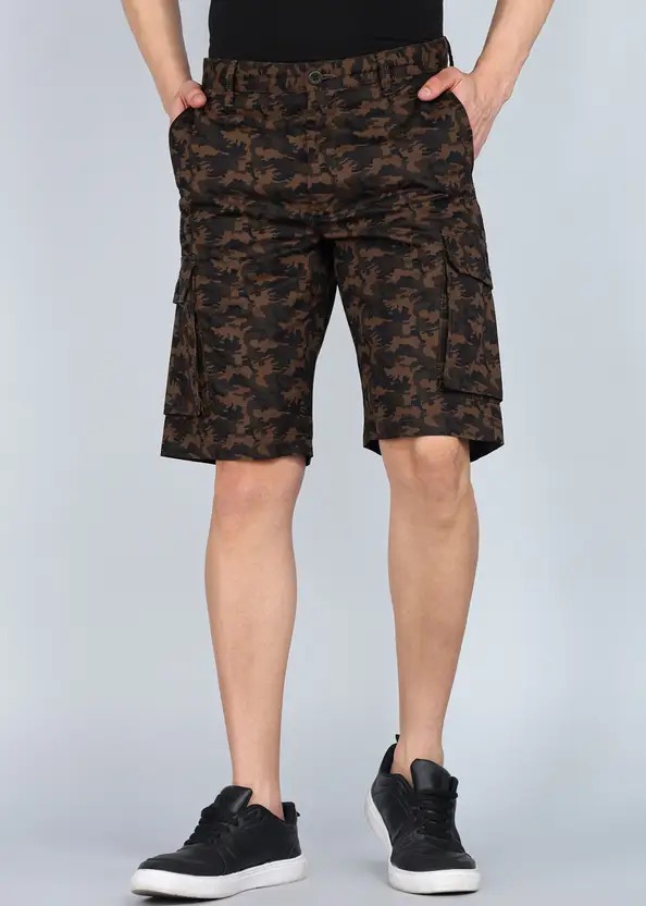 Indian Terrain Men's Regular Fit Camouflage Brown Shorts